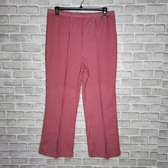 VTG 70s Polyester Knit Red & White Houndstooth Leisure Pants, 35x28 - Picture 1 of 3